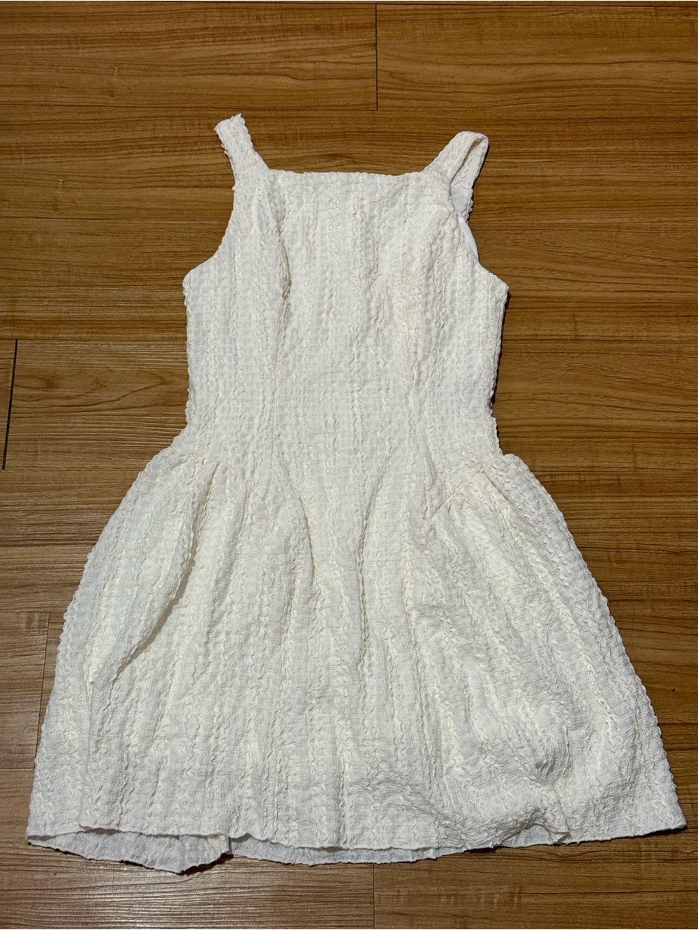 SHEIN Cream Textured Sleeveless Fit-and-Flare Mini Dress